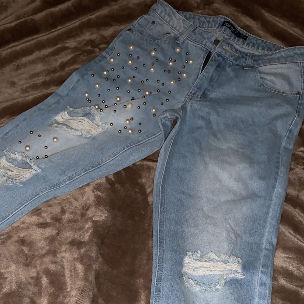 Boohoo (Petite) Pearl Embellished Jeans.